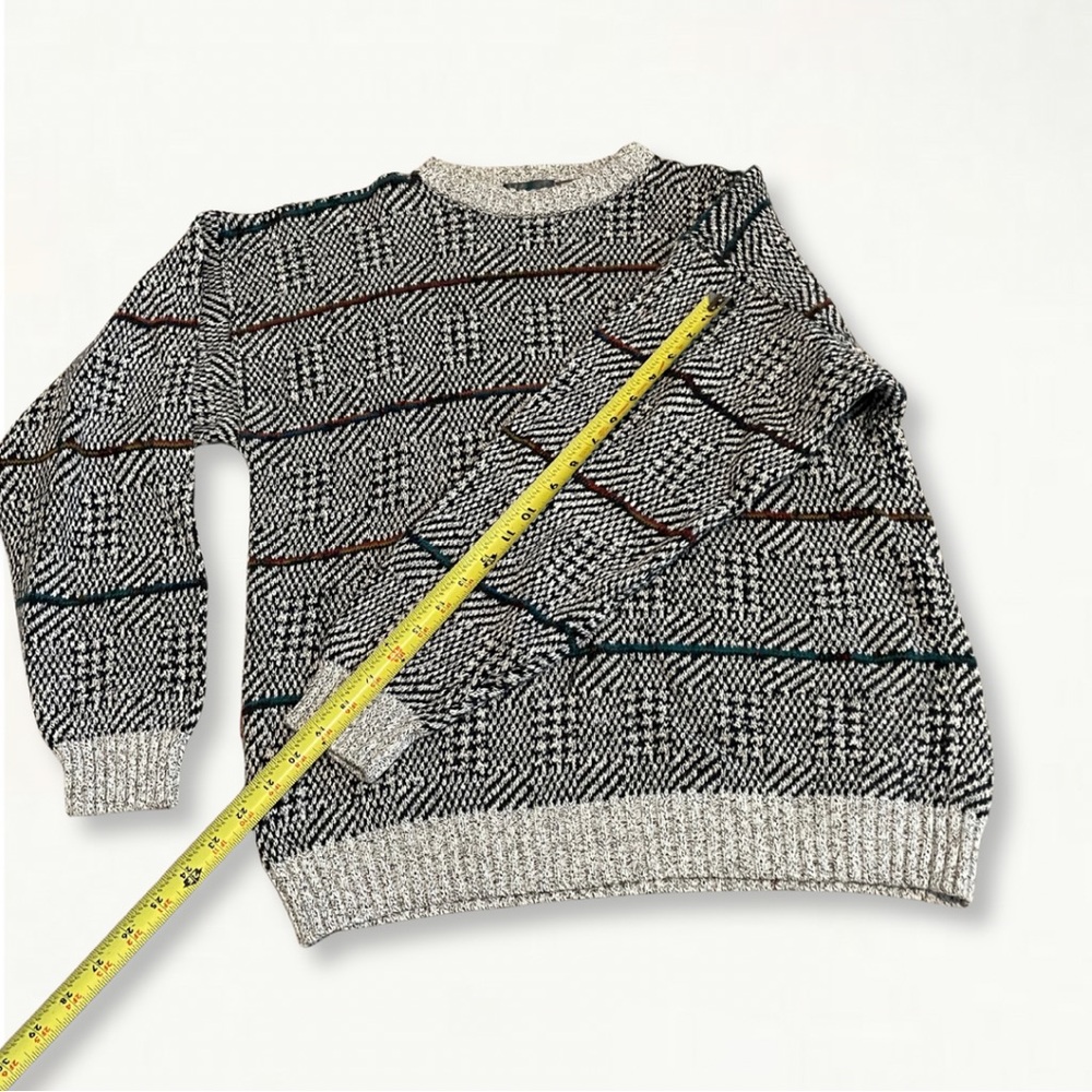 Vintage 90s Etchings Heavy Knit Crewneck Sweater Large Striped Optical Illusion - Picture 15 of 16